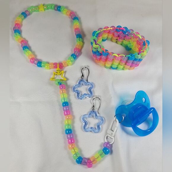 sour patch Kawaii Kandi Kid drop star Necklace Cuff Earrings Binky jewelry set - Picture 3 of 9